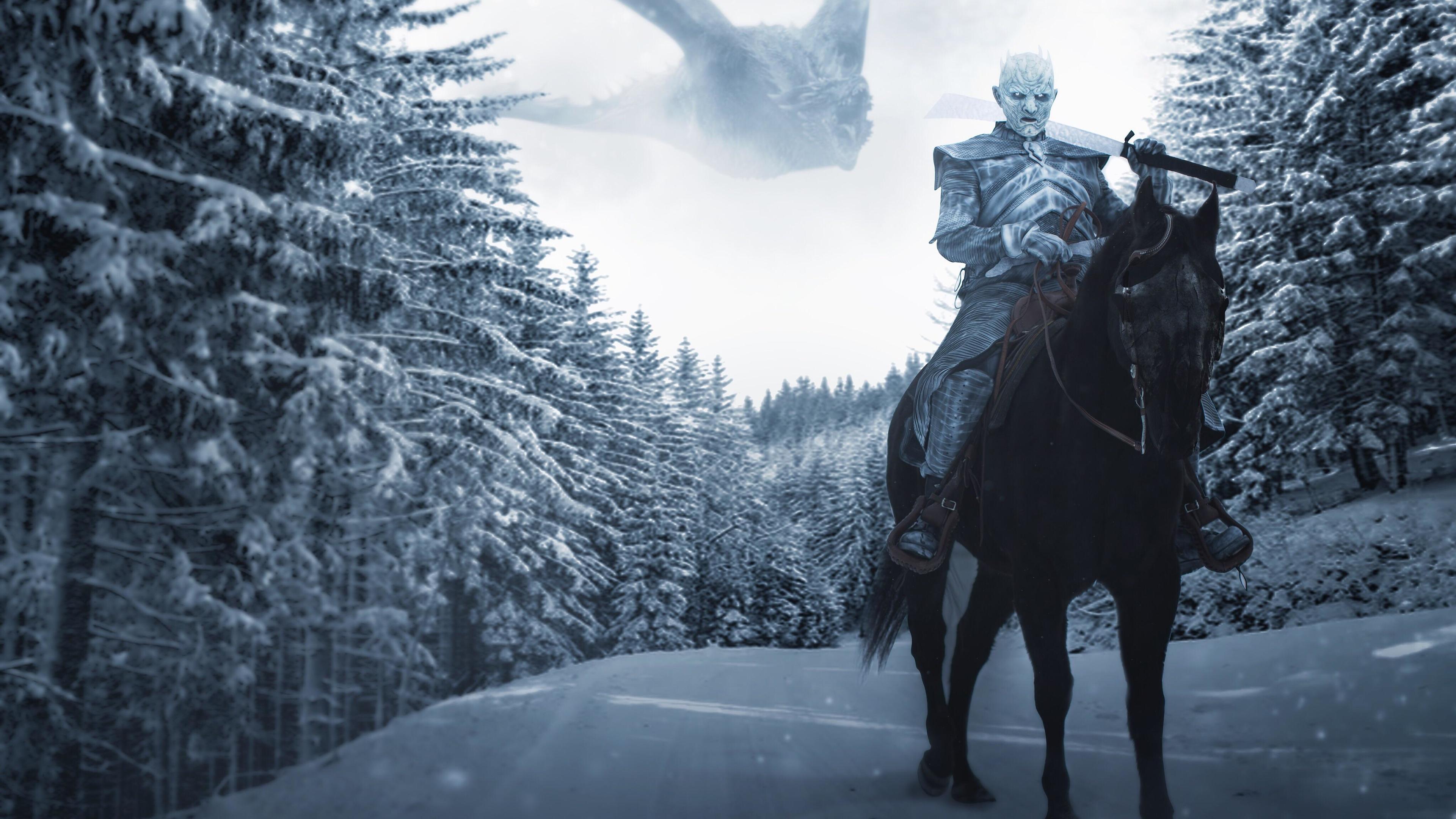 juego de tronos fondo de pantalla 4k,caballo,invierno,nieve,cielo,árbol