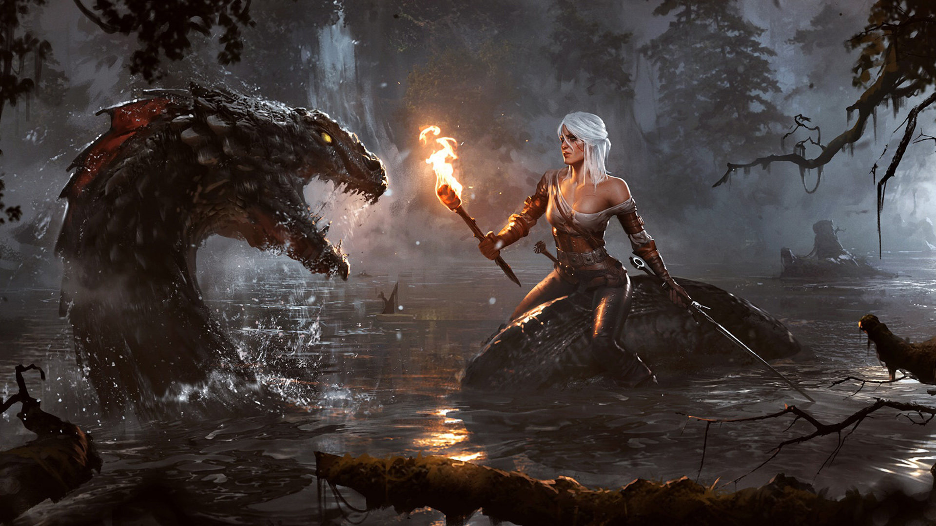 witcher wallpaper,action adventure game,cg artwork,pc game,demon,mythology