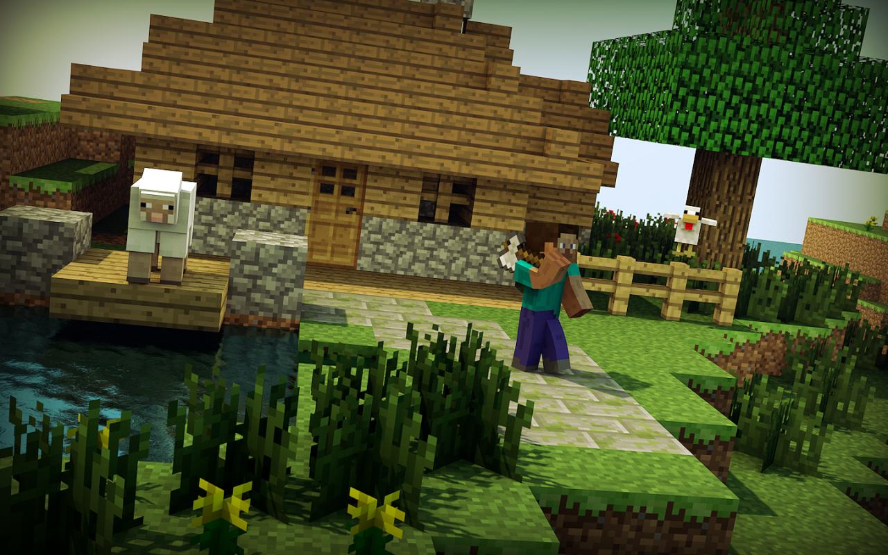 wallpaper de minecraft,biome,grass,house,tree,landscaping