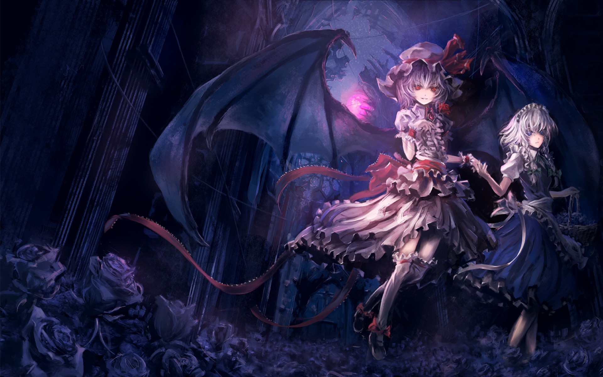 fond d'écran touhou,oeuvre de cg,ténèbres,personnage fictif,démon,mythologie