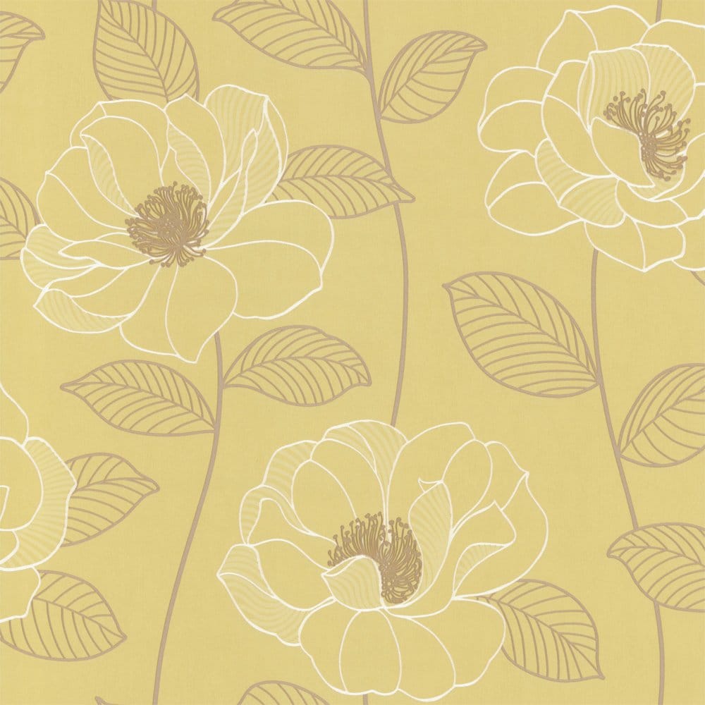 갈색과 크림 벽지,벽지,무늬,꽃 무늬 디자인,노랑,잎