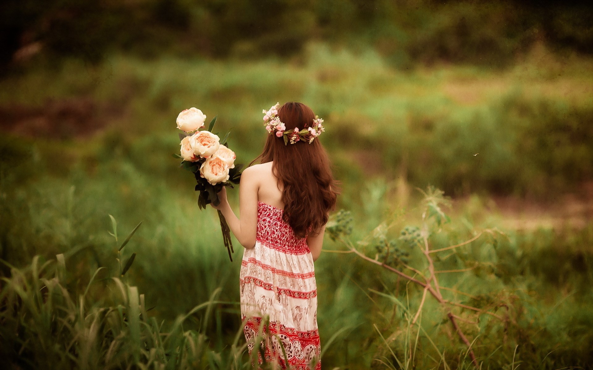 lovely girl wallpaper,people in nature,photograph,nature,grass,beauty