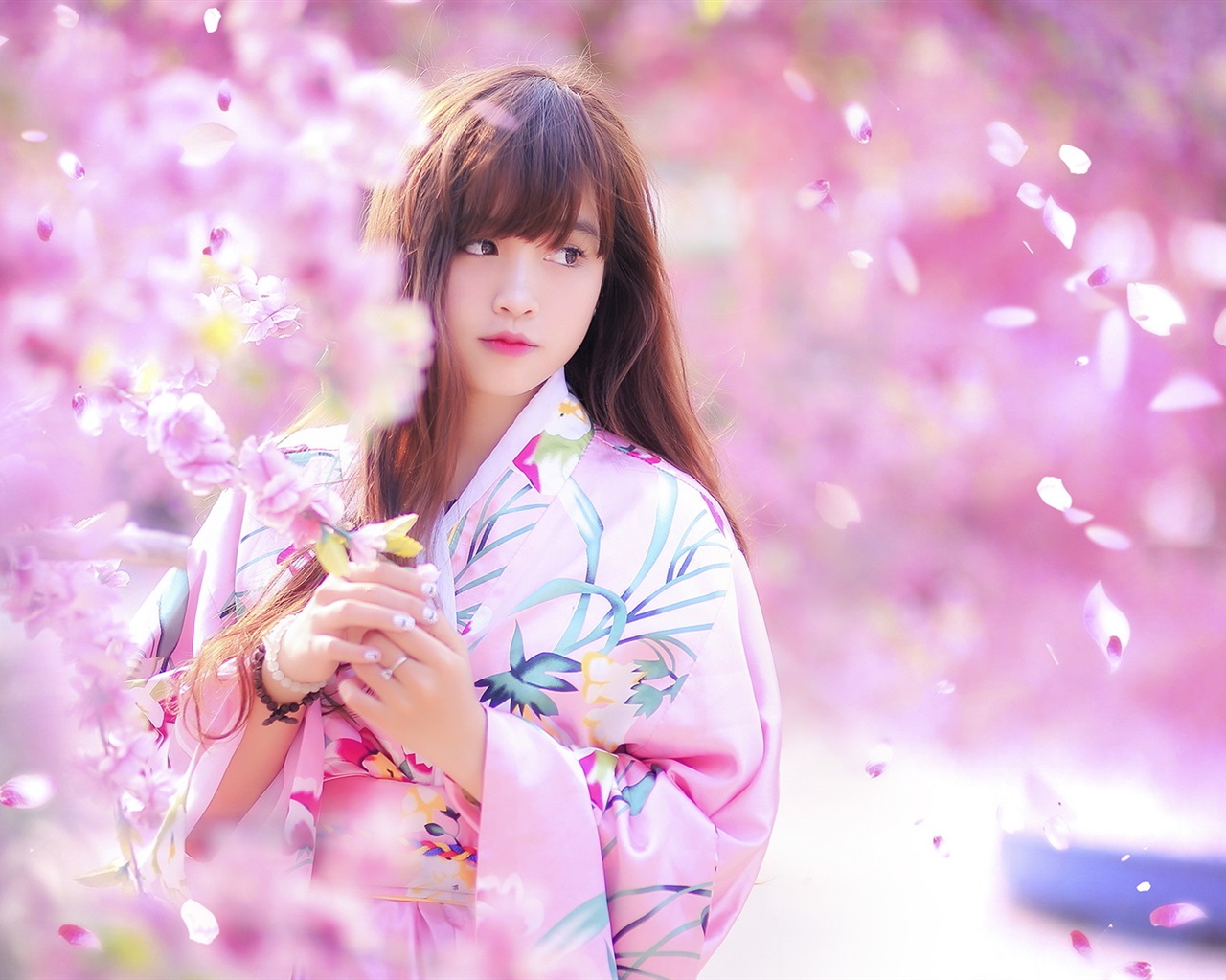 lovely girl wallpaper,pink,spring,kimono,cg artwork,blossom