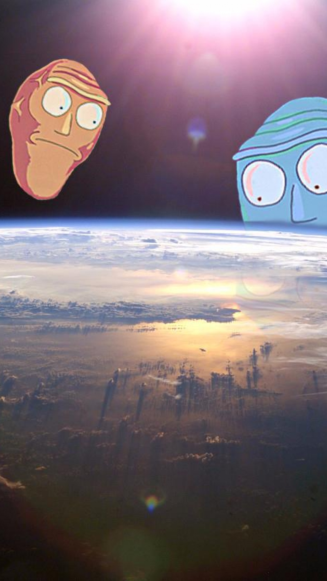 teléfono de fondo de pantalla de rick and morty,cielo,dibujos animados,atmósfera,ilustración,animación