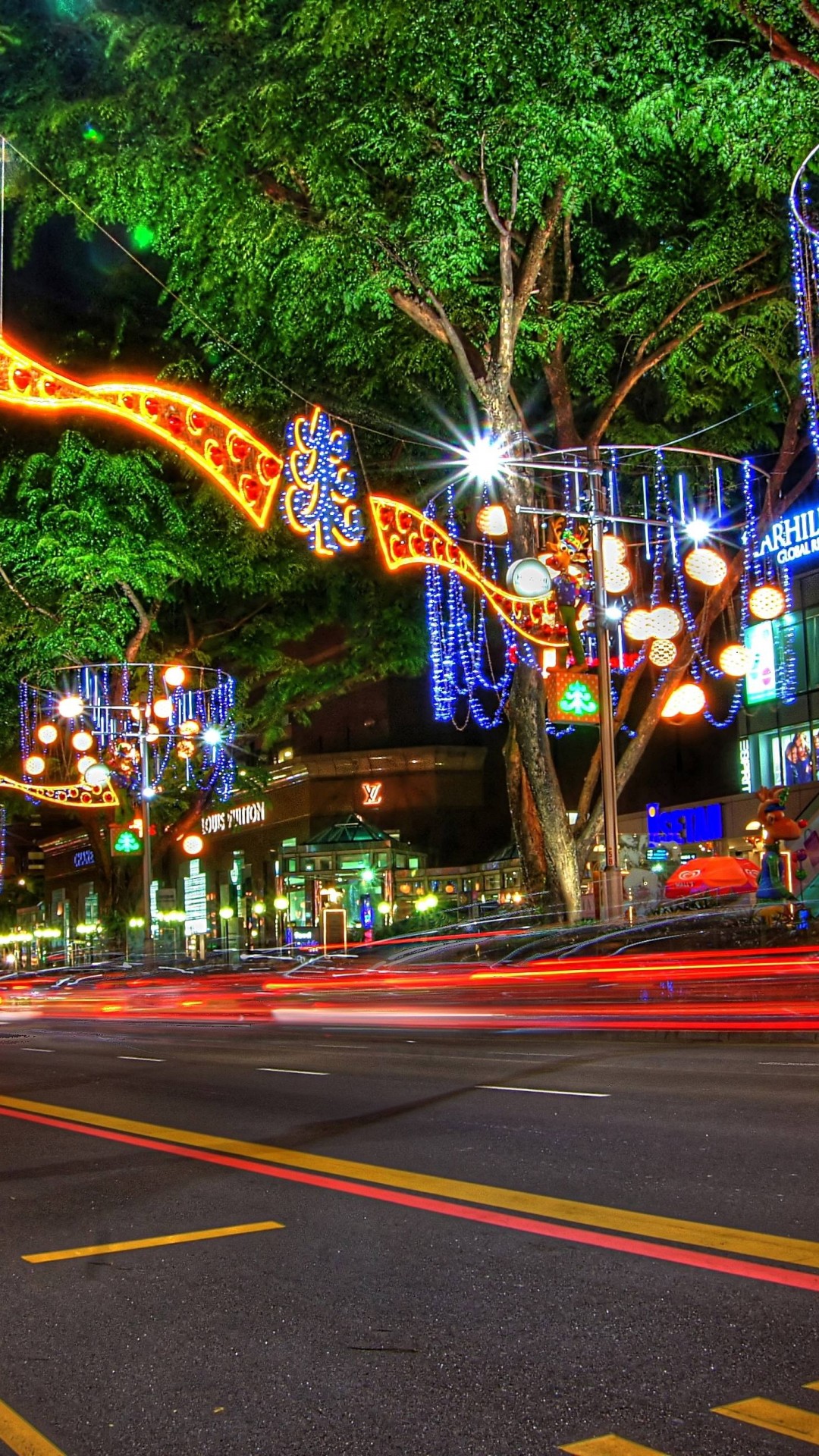 4k fondo de pantalla de navidad,ligero,luz de la calle,encendiendo,árbol,noche