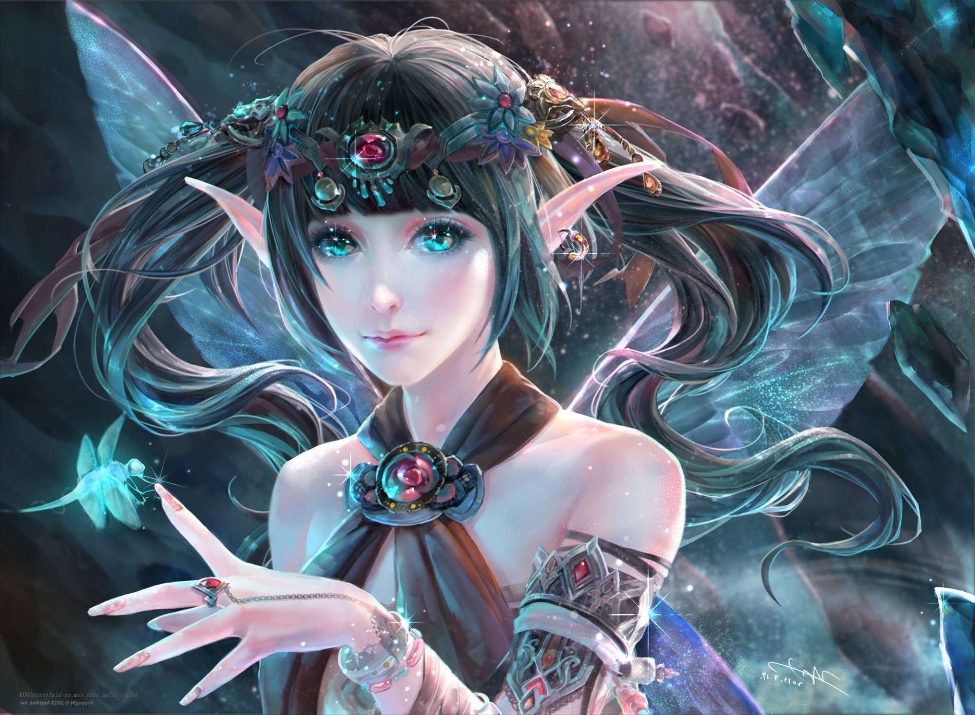 elf wallpaper,cg artwork,fictional character,illustration,black hair,mythology