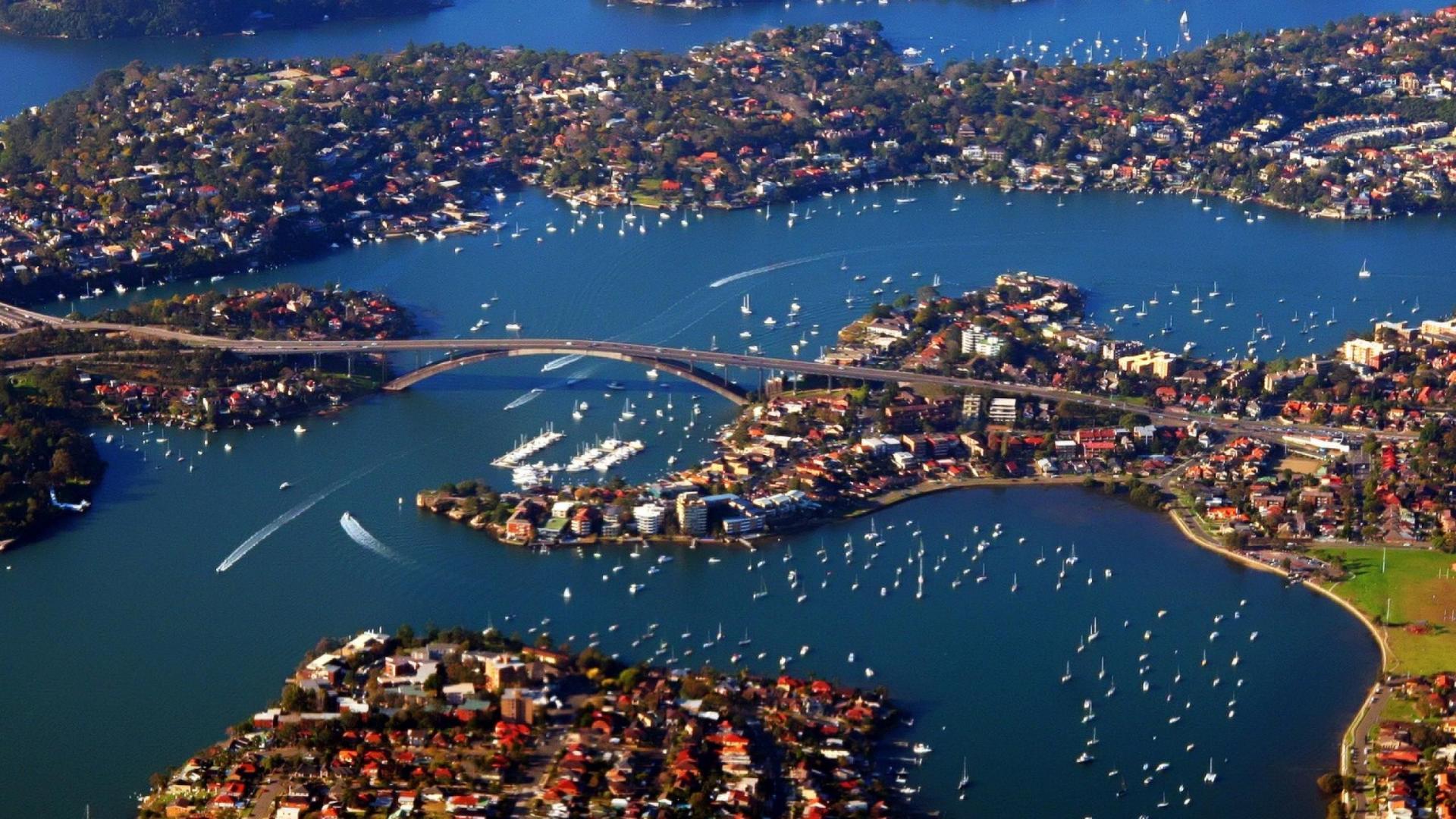 壁紙シドニー,空中写真,首都圏,市街地,市,都市の景観