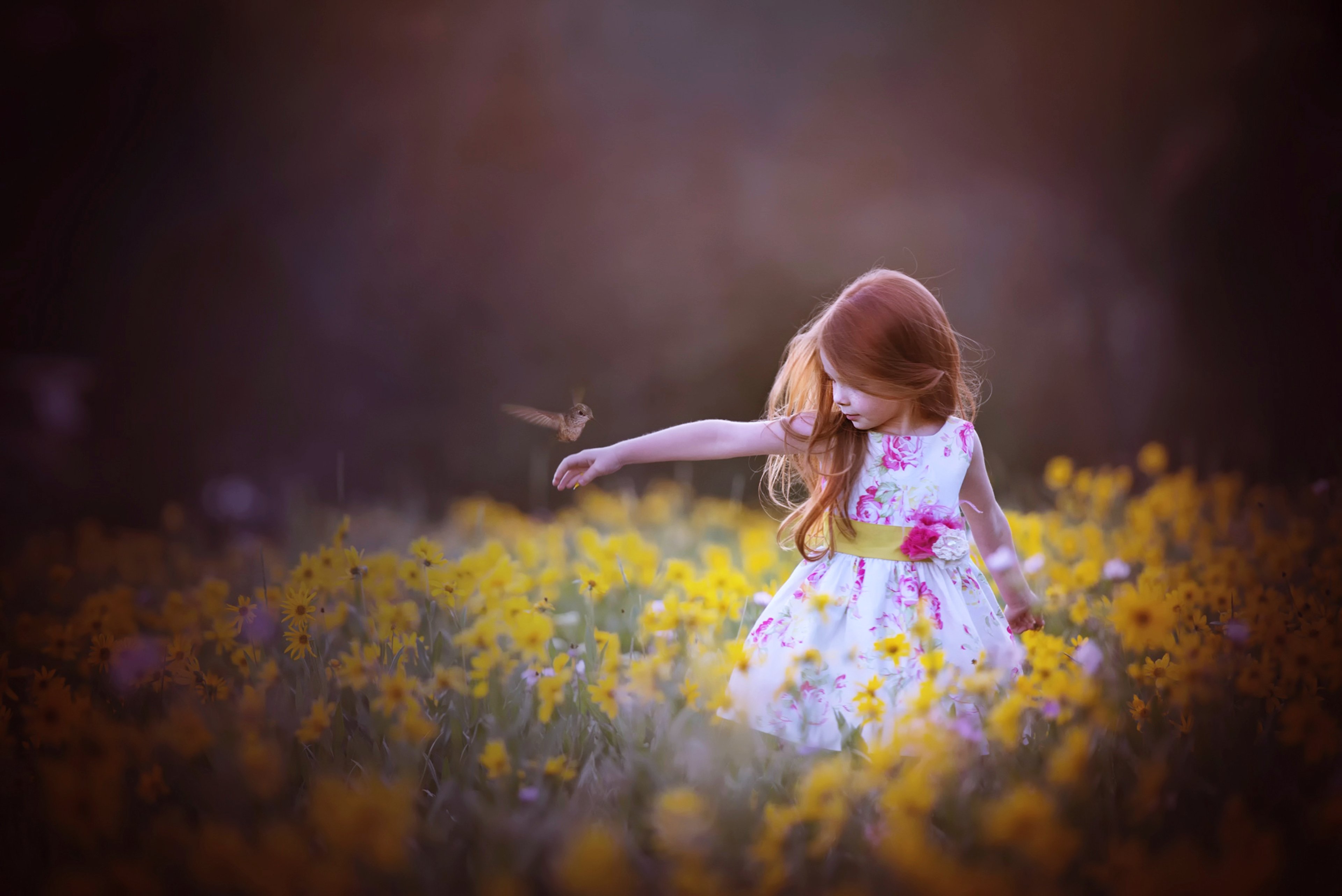 nice girl wallpaper,photograph,yellow,child,purple,sky