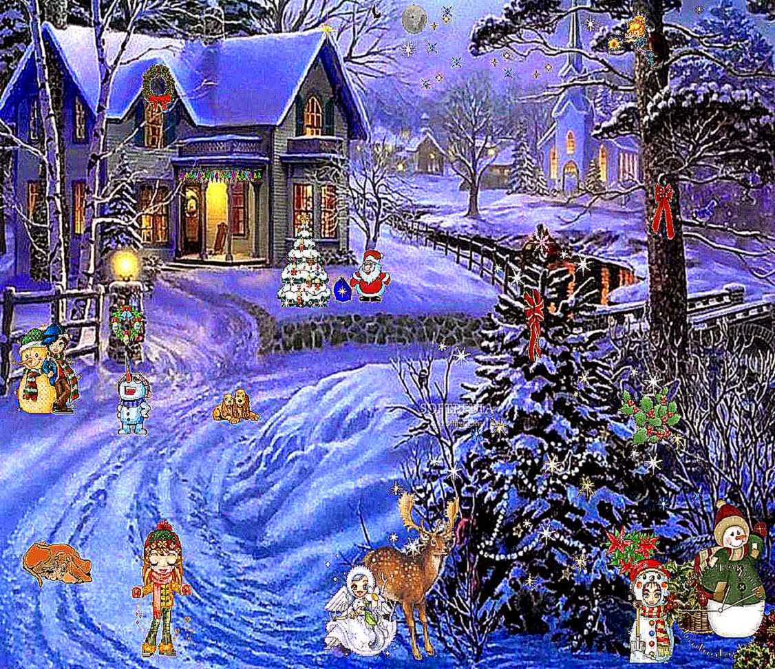 fondos de pantalla y salvapantallas de navidad gratis,invierno,nochebuena,azul majorelle,casa,árbol