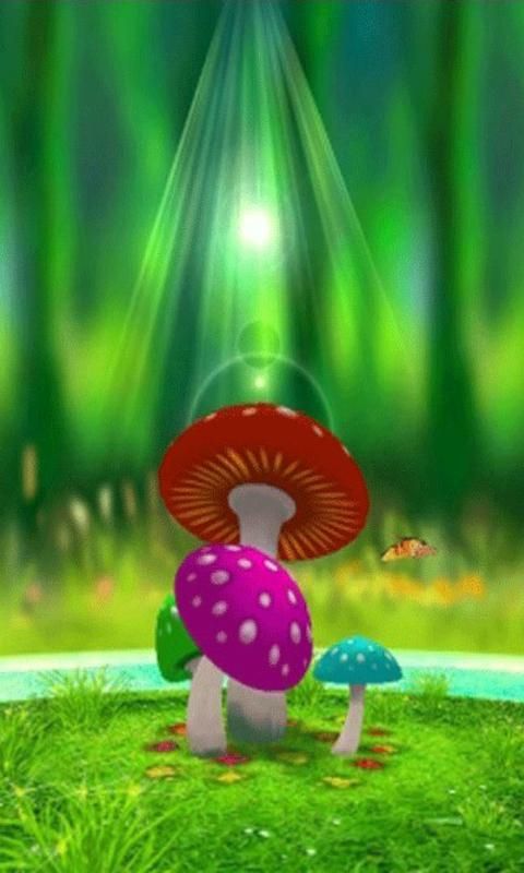 papier peint champignon 3d,champignon,dessin animé,paysage naturel,herbe,illustration