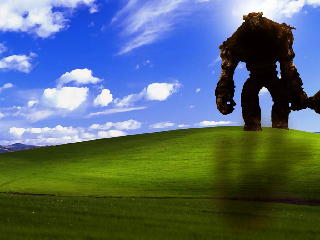 shadow of the colossus wallpaper,sky,green,grassland,natural landscape,grass