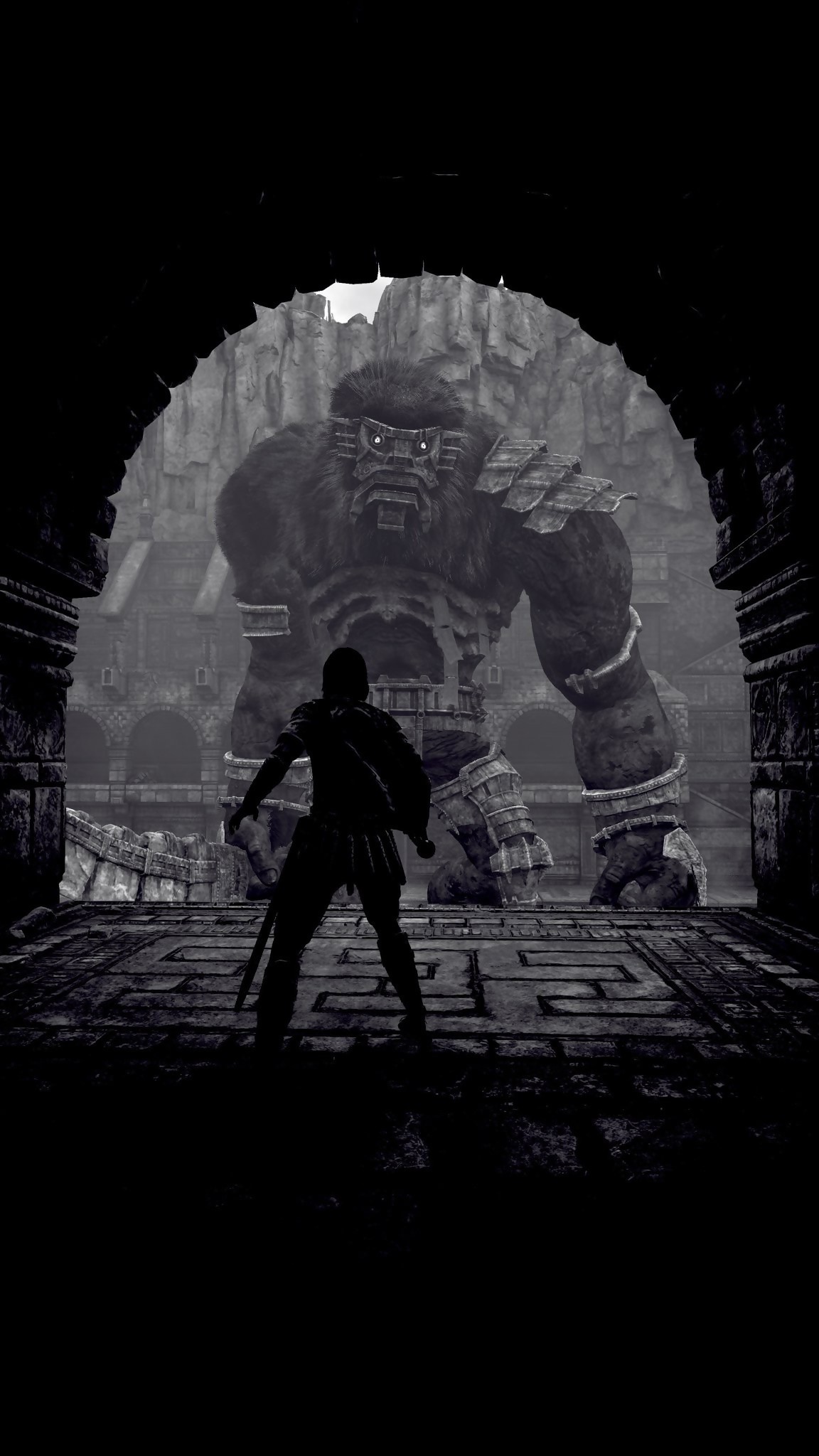 shadow of the colossus wallpaper,darkness,black and white,monochrome photography,architecture,photography