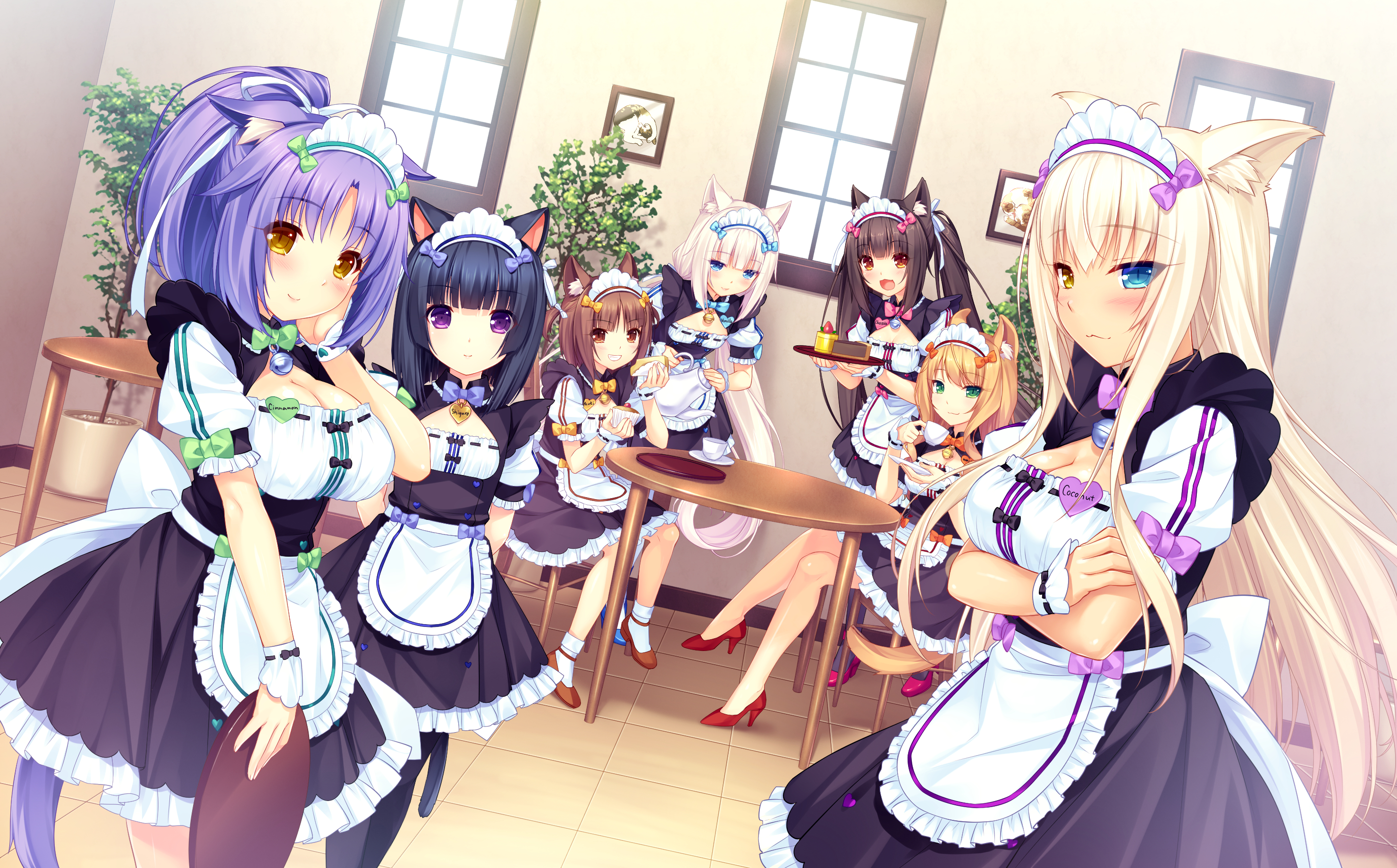 fond d'écran nekopara,anime,dessin animé,cheveux noirs,coupe hime,cheveux bruns