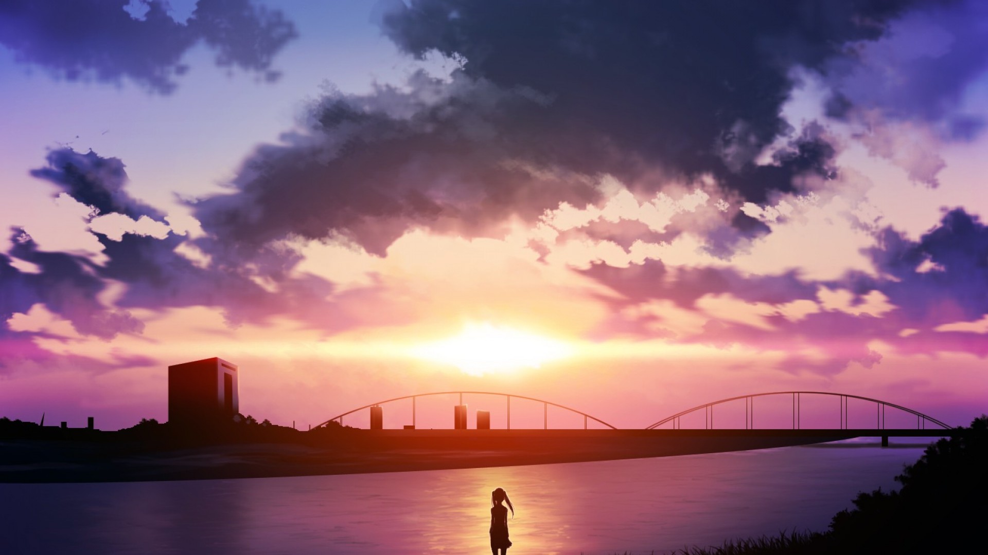 anime landschaft tapete,himmel,nachglühen,wolke,natur,horizont