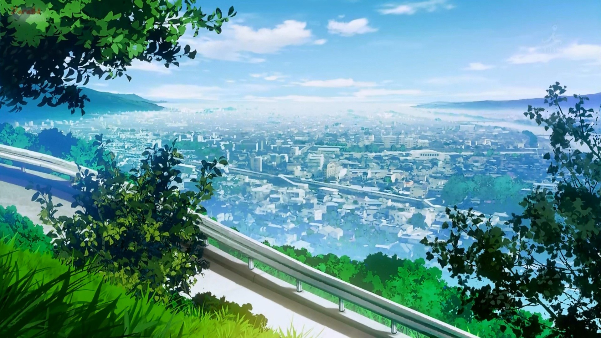 anime landschaft tapete,natürliche landschaft,natur,himmel,bergstation,baum