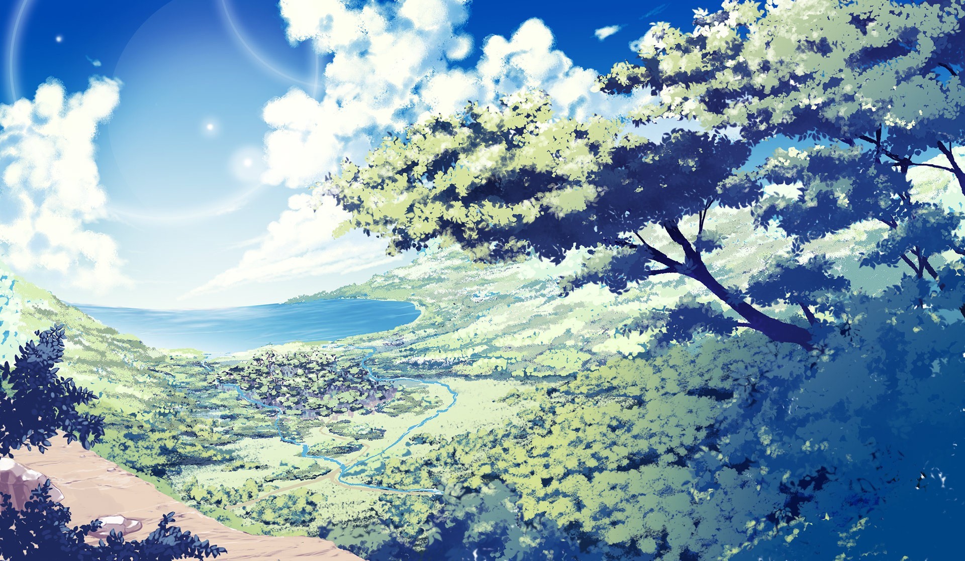 anime landschaft tapete,himmel,natürliche landschaft,natur,blau,tagsüber