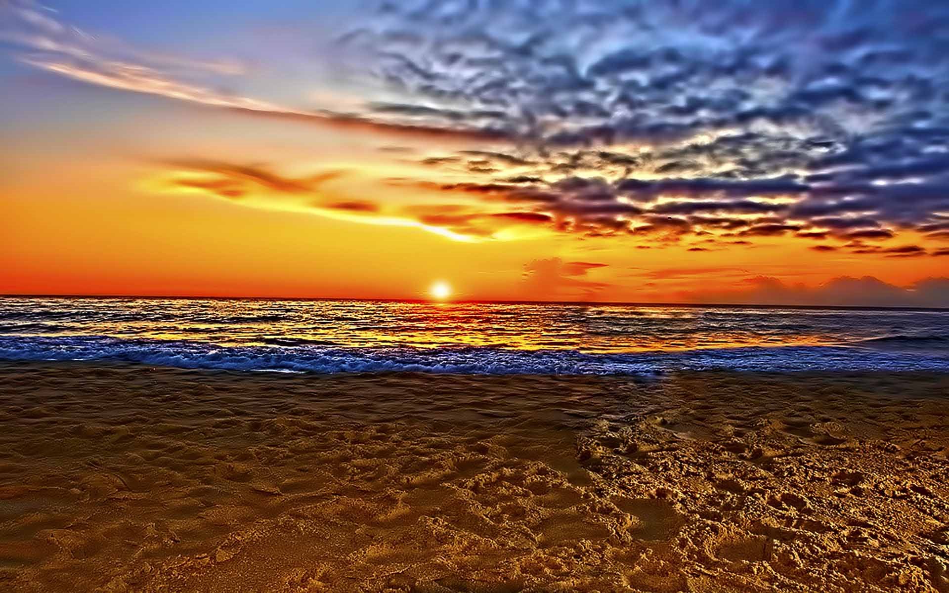 ビーチの夕日の壁紙,空,地平線,水域,自然,海