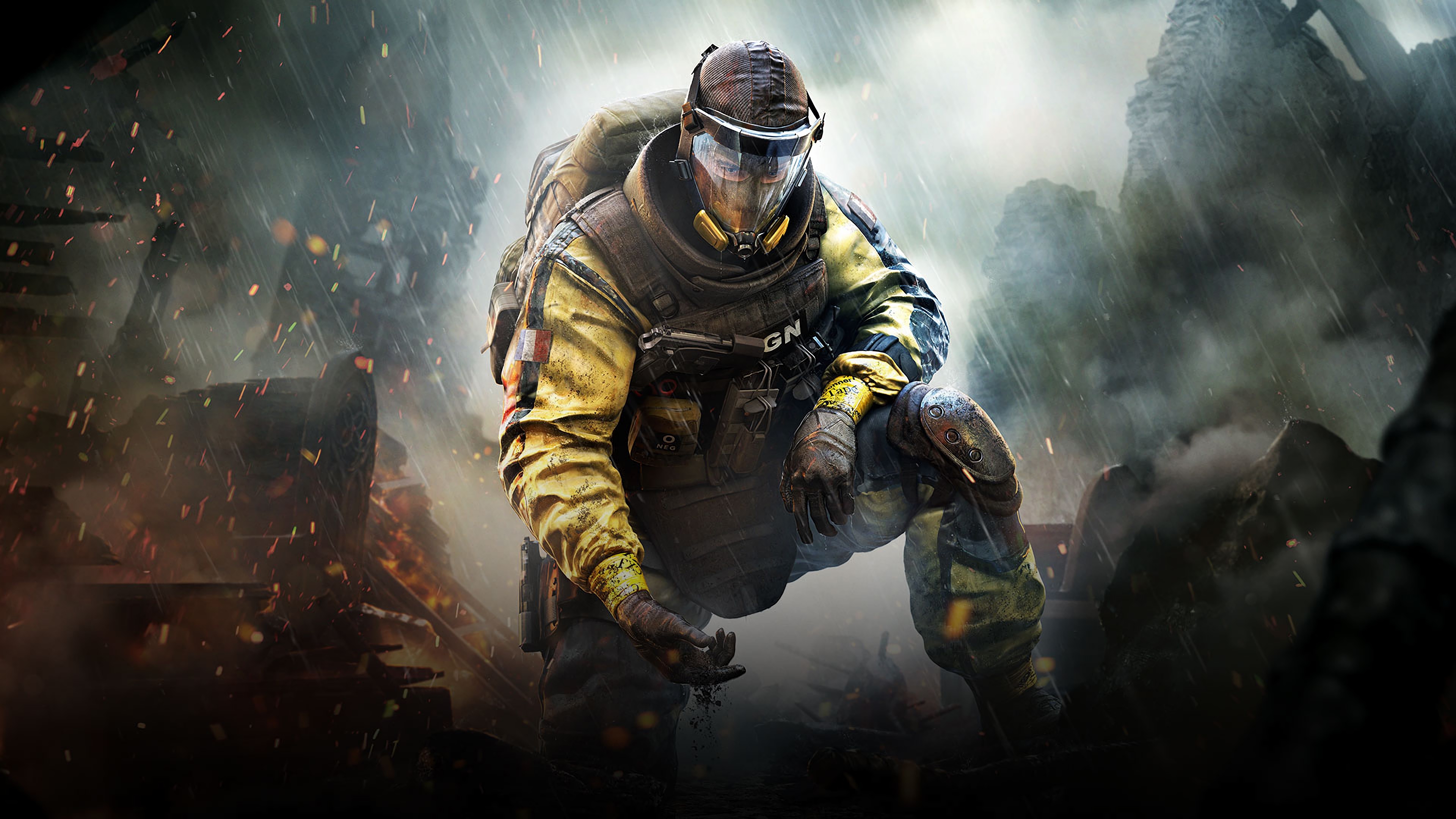 rainbow six siege wallpaper 4k,action adventure game,pc game,games,firefighter,illustration