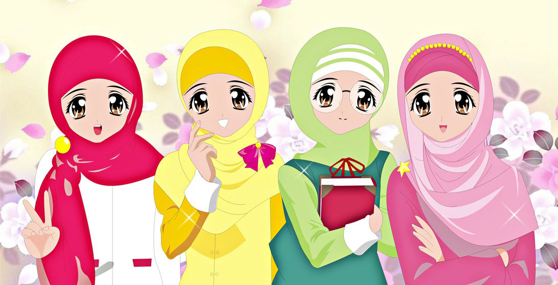 papier peint kartun muslimah bergerak,dessin animé,illustration,amusement,dessin animé,heureux