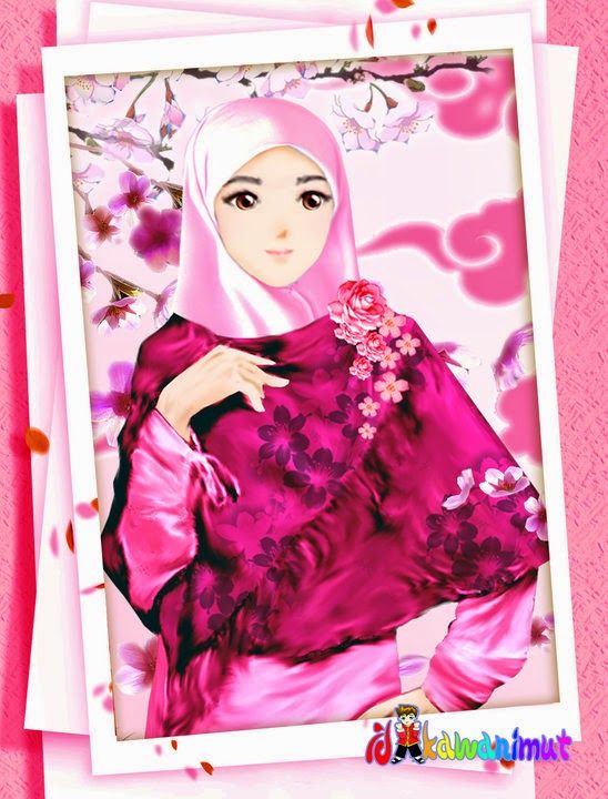 carta da parati kartun muslimah berjilbab,rosa,tessile,bambola,illustrazione,arte