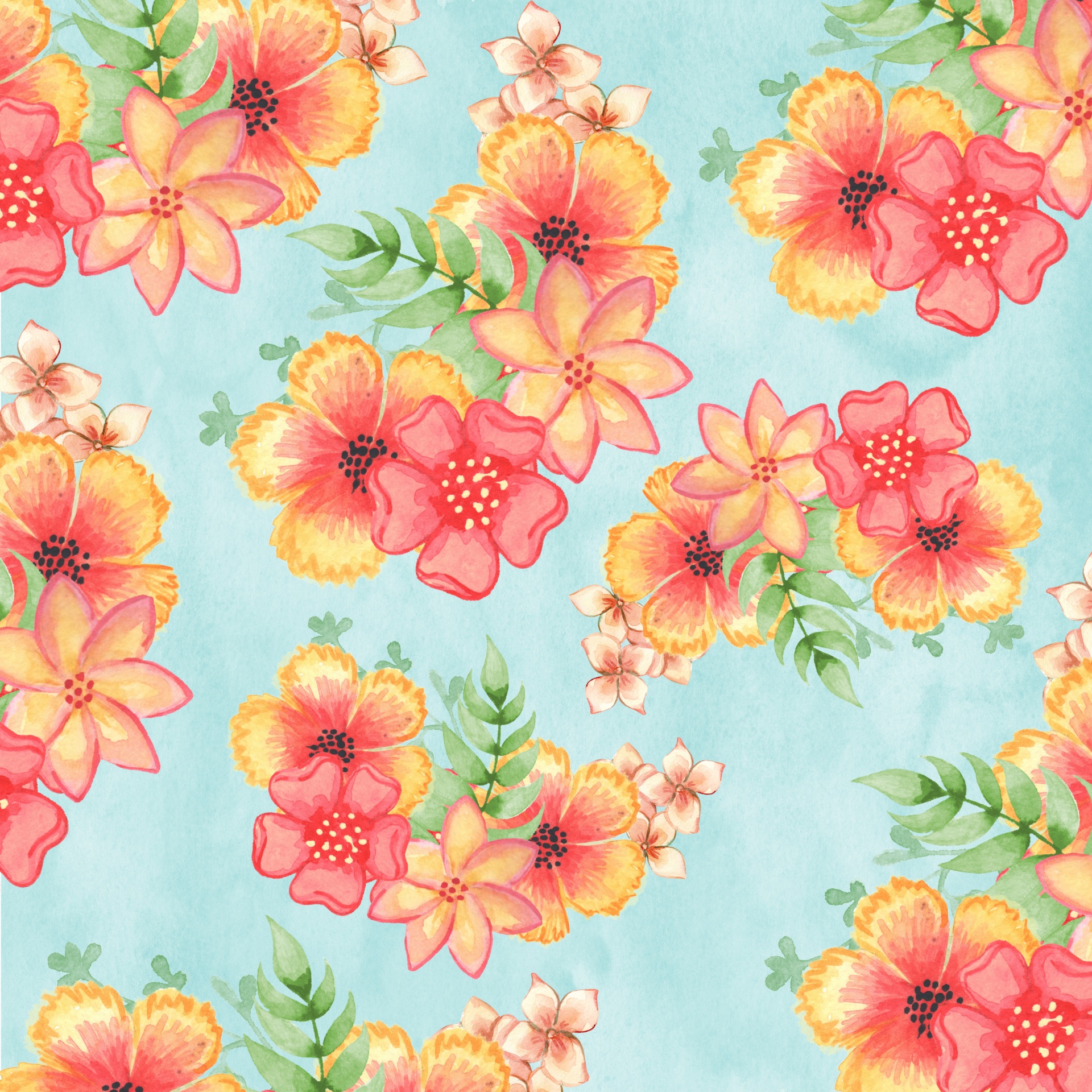 수채화 꽃 무늬 벽지,하와이 히비스커스,꽃,꽃 무늬 디자인,무늬,히비스커스