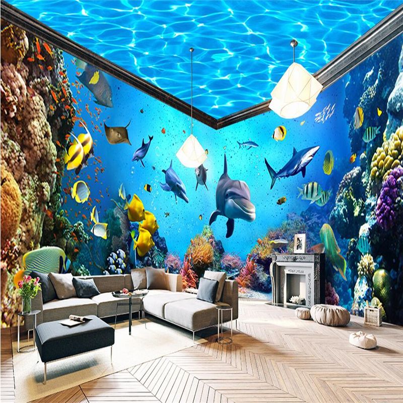 papel tapiz inusual para sala de estar,acuario,mural,pared,submarino,fondo de pantalla