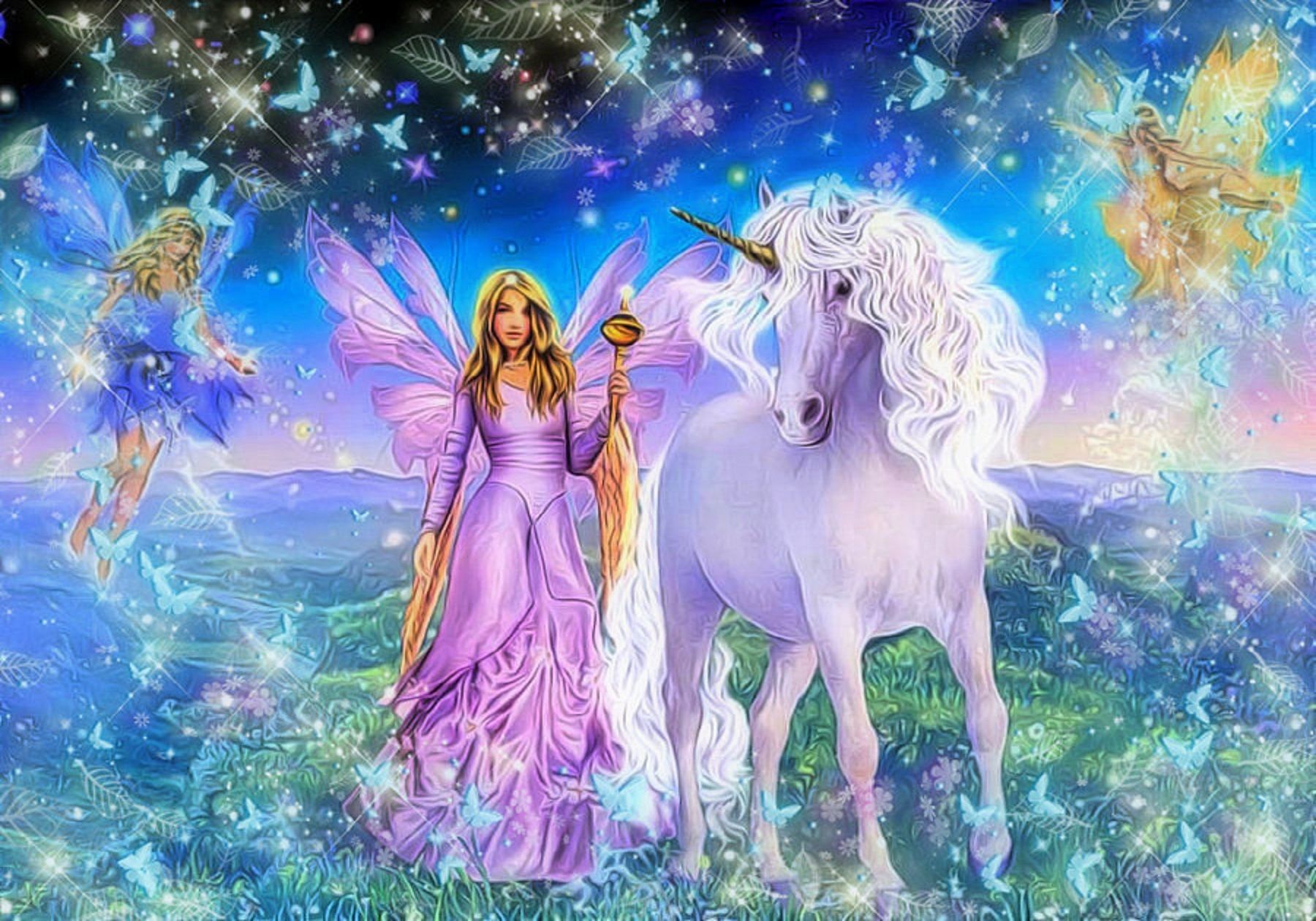 unicornio wallpaper,fictional character,unicorn,mythical creature,cg artwork,sky