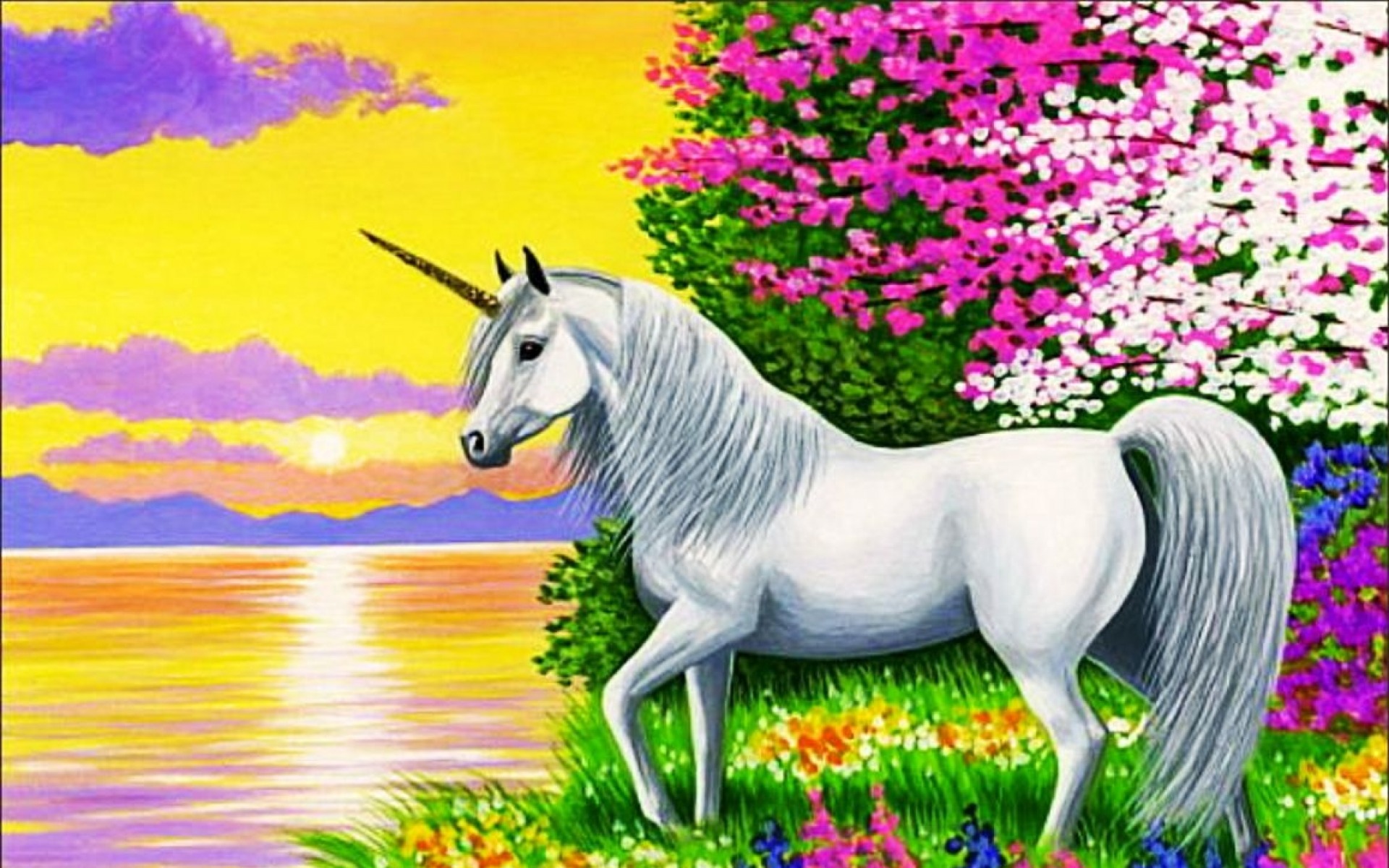 fond d'écran unicornio,licorne,personnage fictif,crinière,cheval,prairie