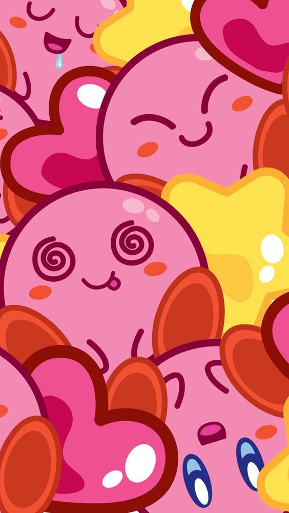 kirby wallpaper,heart,pattern,orange,cartoon,pink