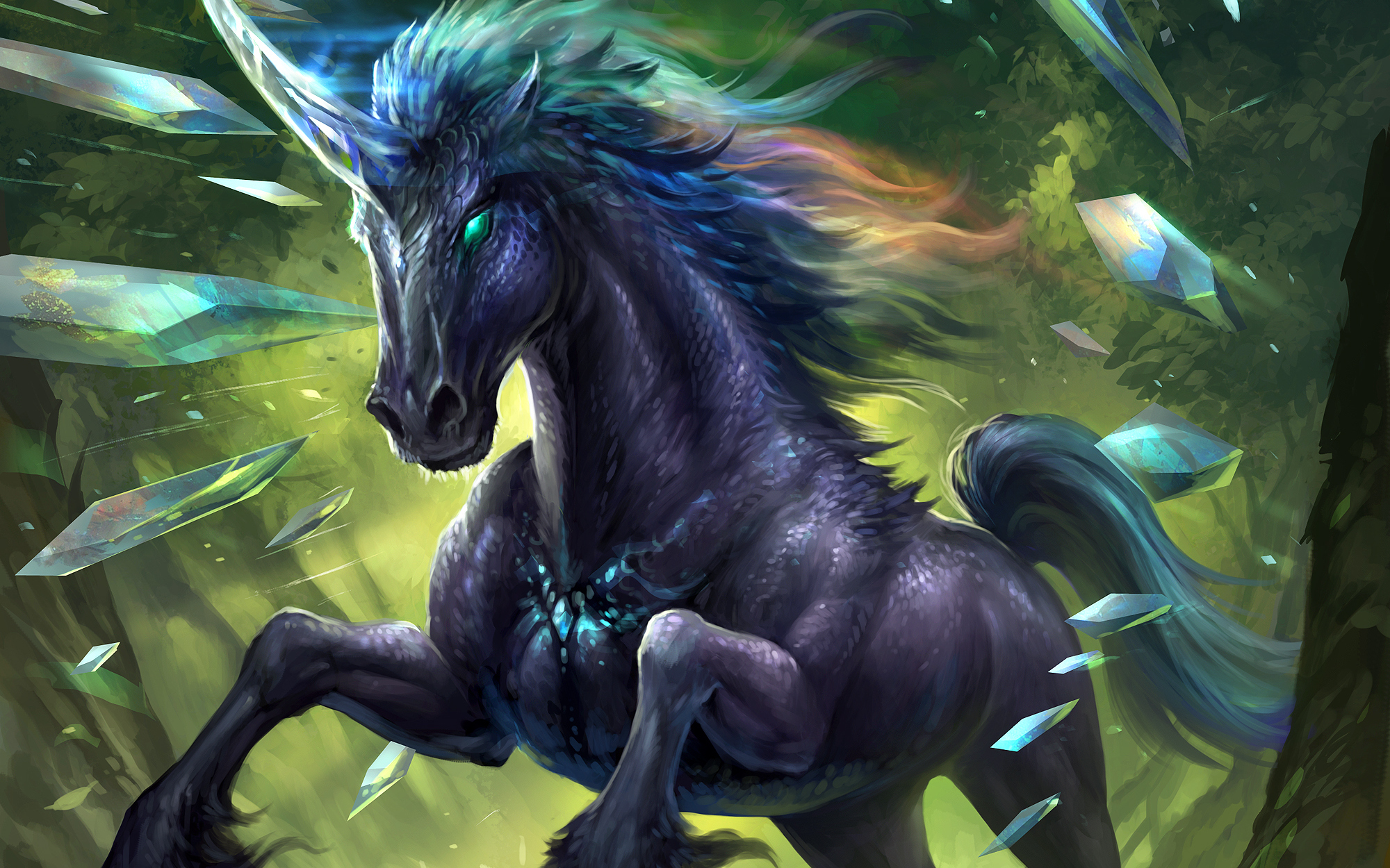 einhorn wallpaper,fictional character,mythical creature,organism,green dragon,mythology