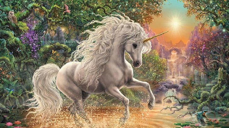 fondo de pantalla de einhorn,unicornio,personaje de ficción,caballo,criatura mítica,melena