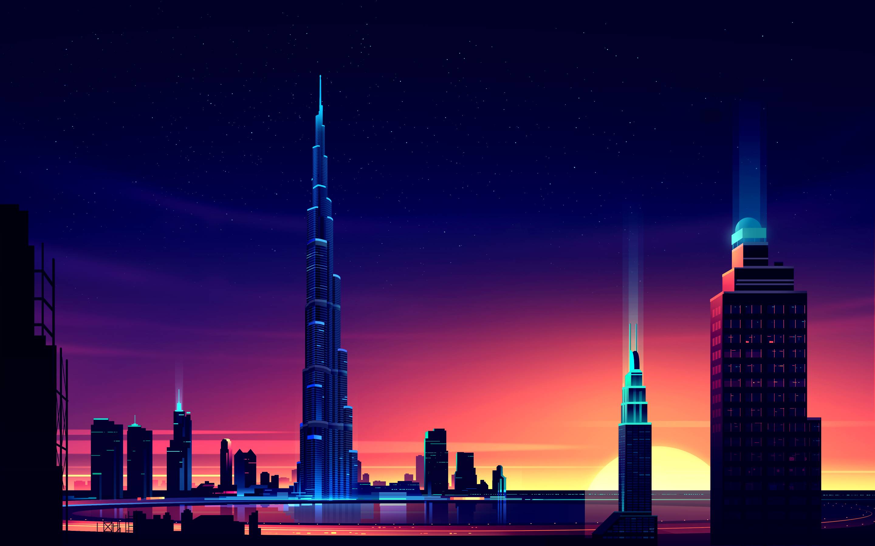 fond d'écran burj khalifa,ciel,ville,bleu,zone métropolitaine,paysage urbain