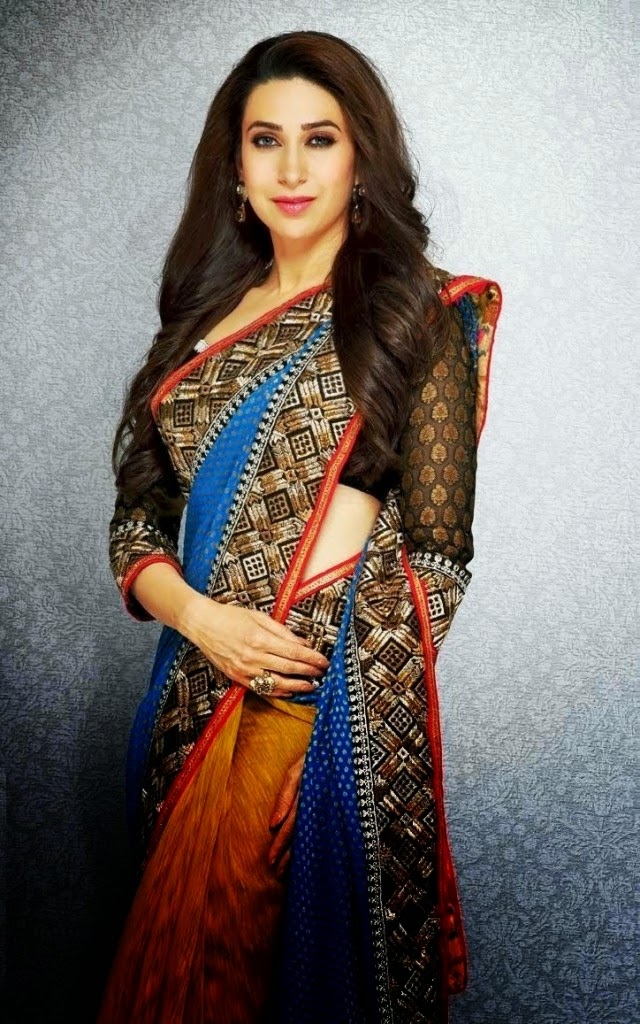 karishma kapoor wallpaper,clothing,maroon,orange,blue,sari