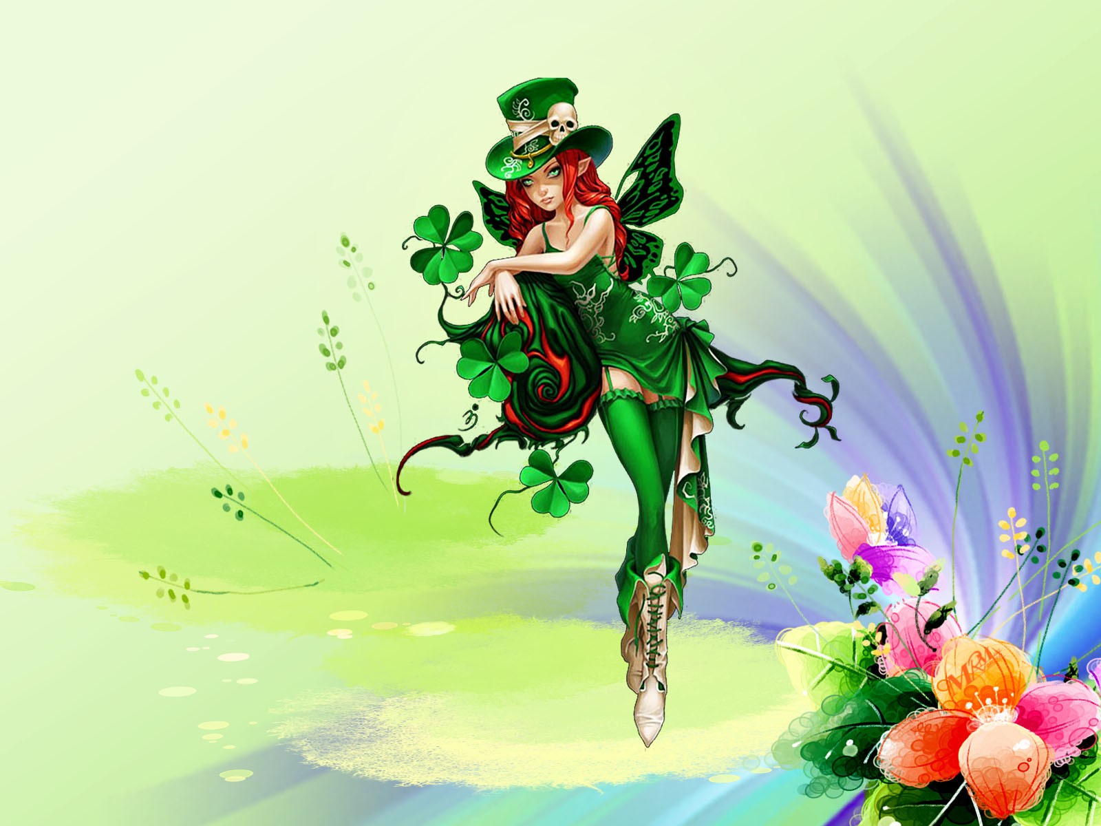 fondo de pantalla del día de san patricio,verde,ilustración,personaje de ficción,diseño gráfico,planta