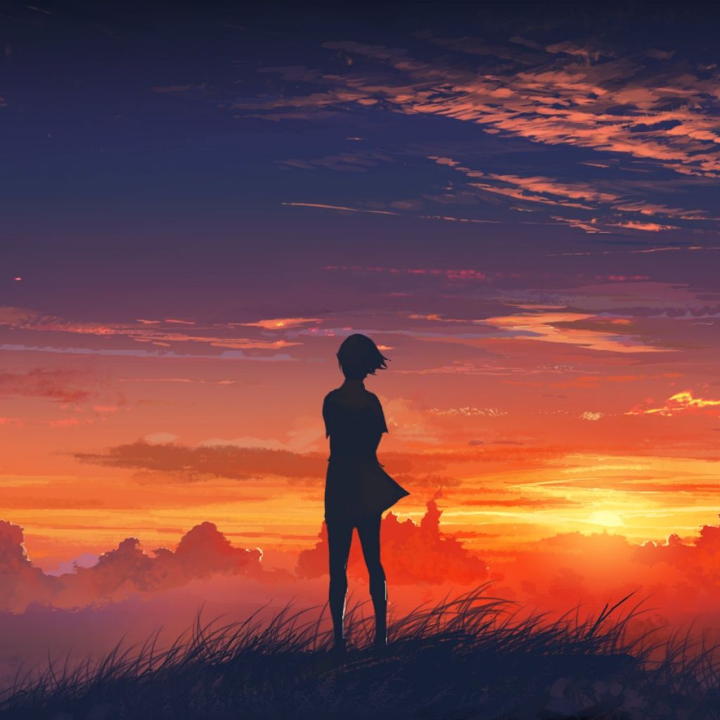 lonely girl wallpaper,sky,people in nature,sunrise,sunset,horizon