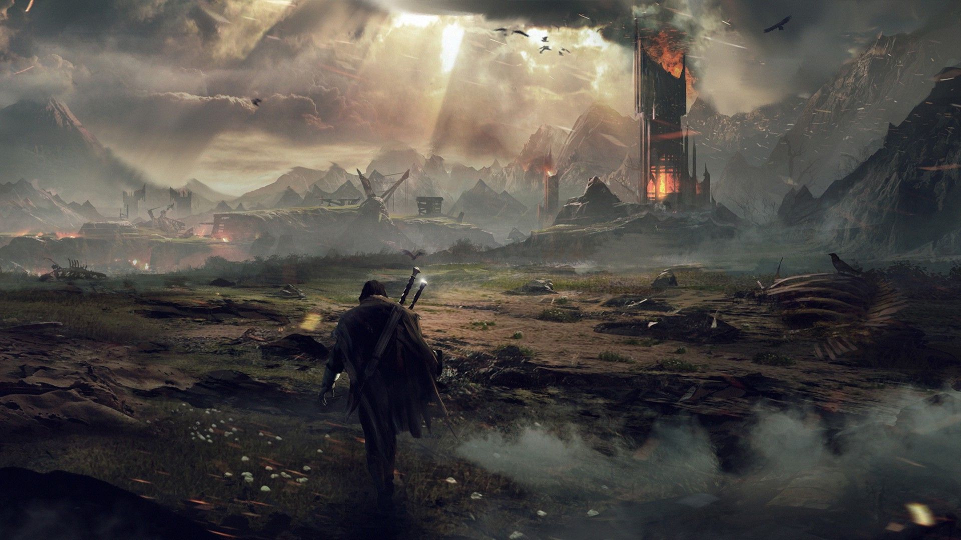 sombra de mordor fondo de pantalla,juego de acción y aventura,juego de pc,cg artwork,composición digital,cielo