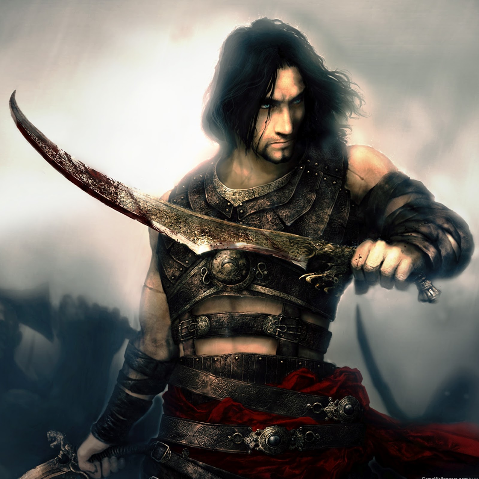 prince of persia wallpaper,cg artwork,black hair,fictional character,illustration,samurai