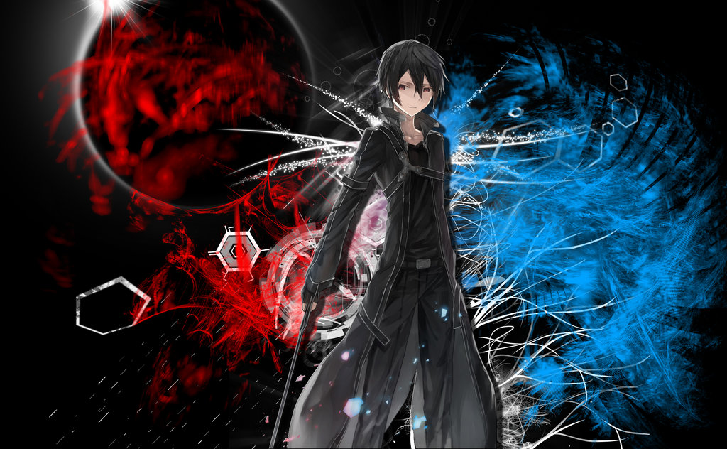 kirito wallpaper,cg artwork,darkness,anime,black hair,fictional character