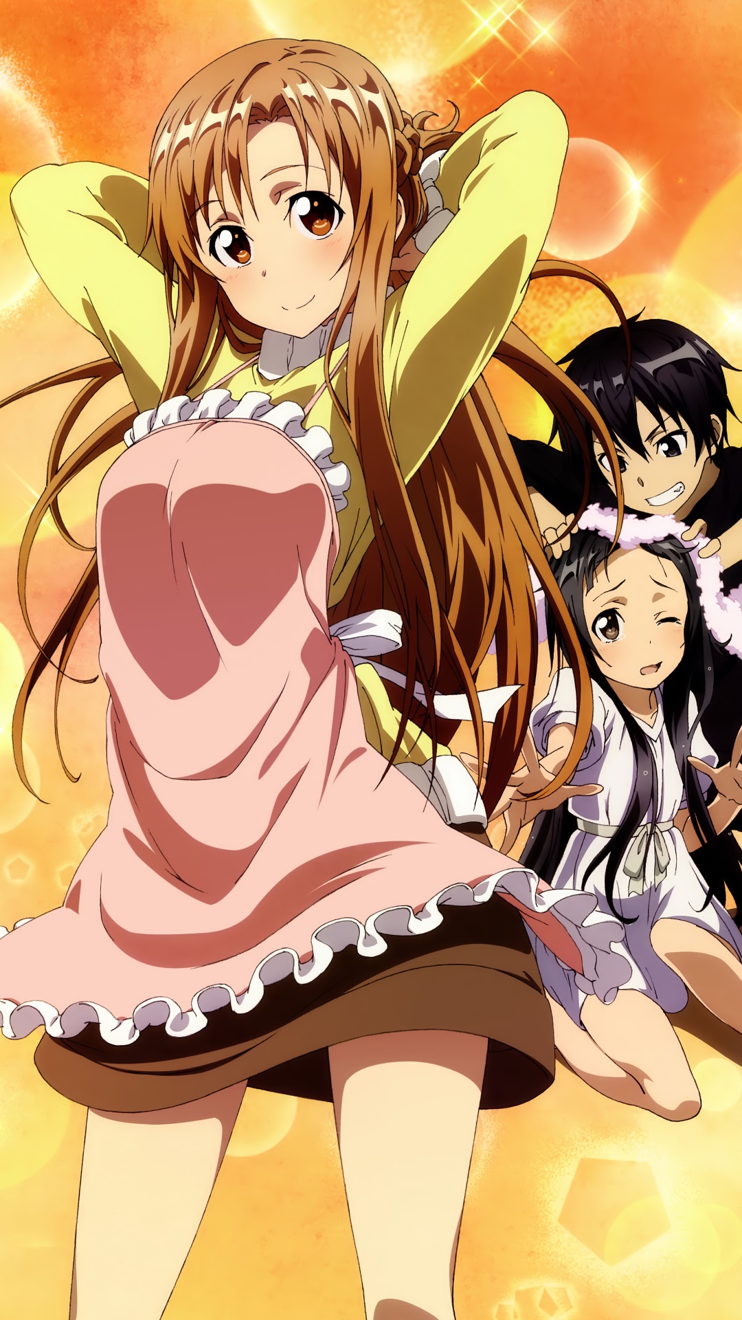 sword art online wallpaper iphone,cartoon,anime,brown hair,long hair,cg artwork