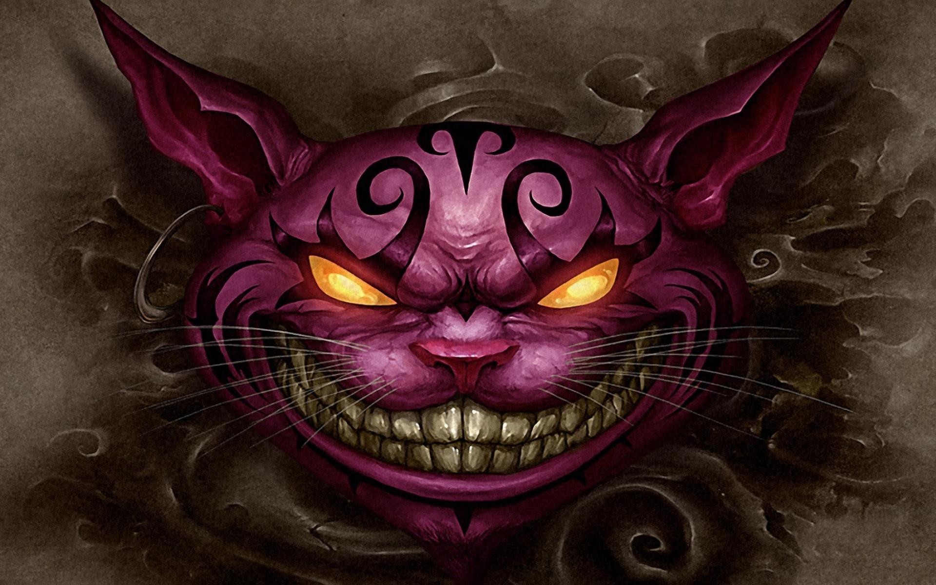 papel pintado del gato de cheshire,ilustración,hocico,bigotes,demonio,personaje de ficción