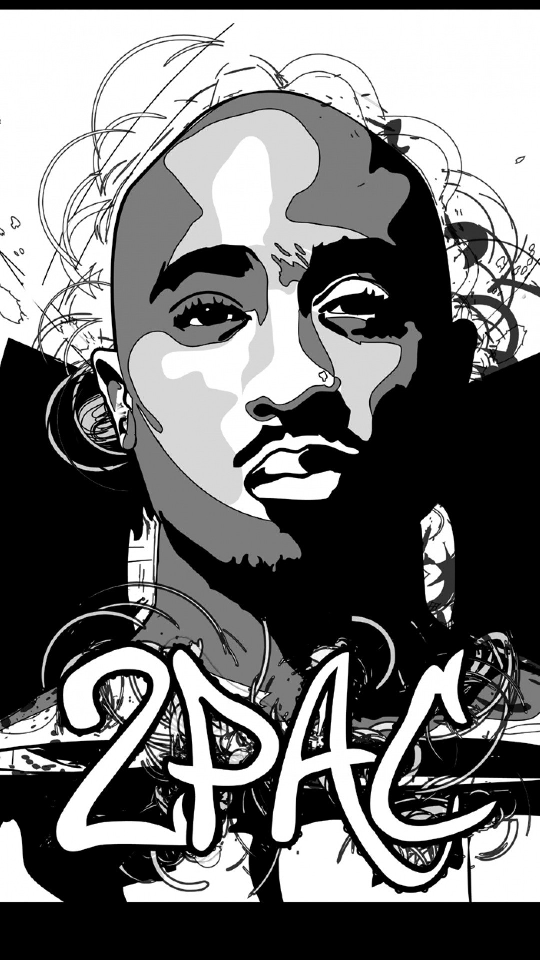 carta da parati tupac iphone,illustrazione,testa,disegno grafico,bianco e nero,arte