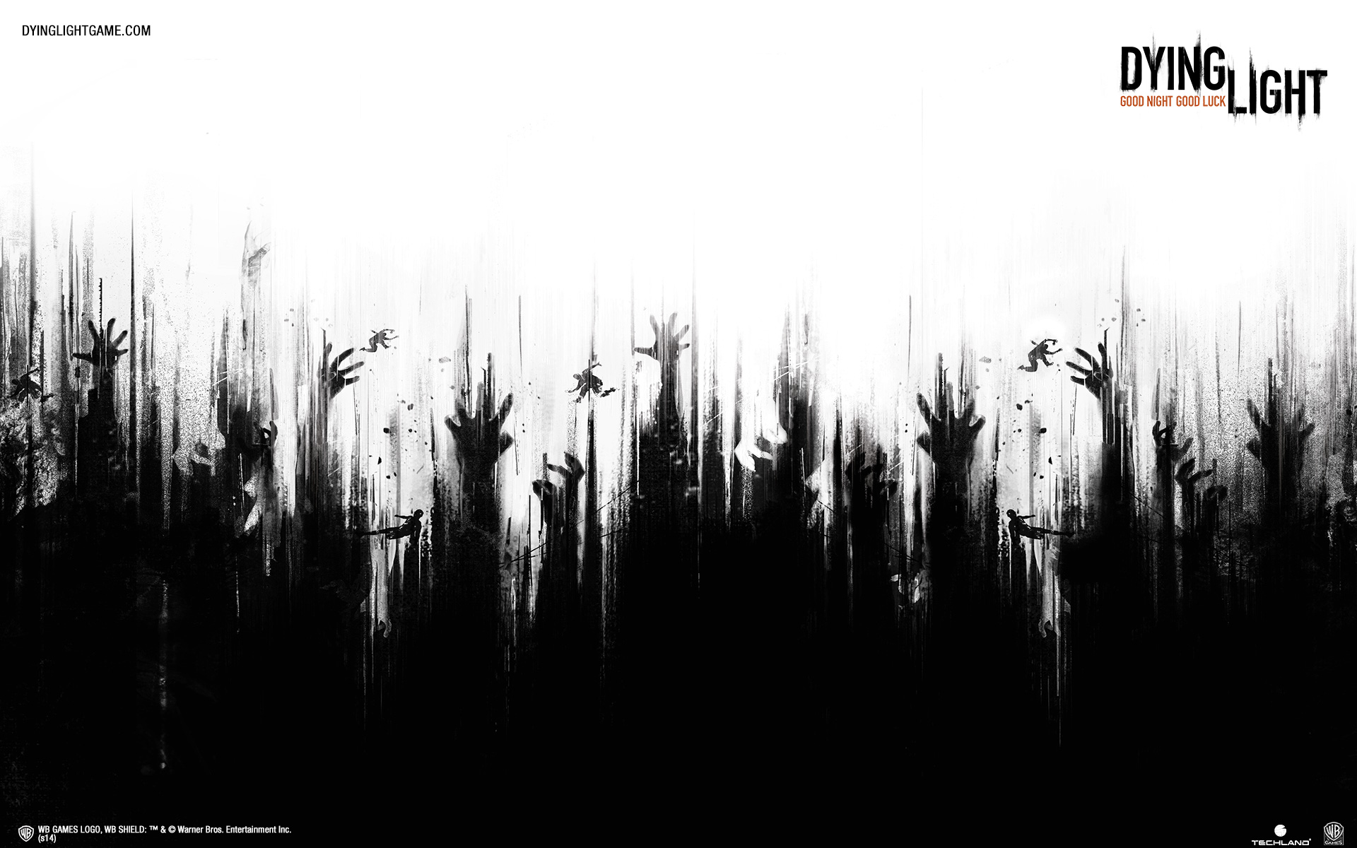 dying light wallpaper,black and white,text,monochrome photography,tree,grass family