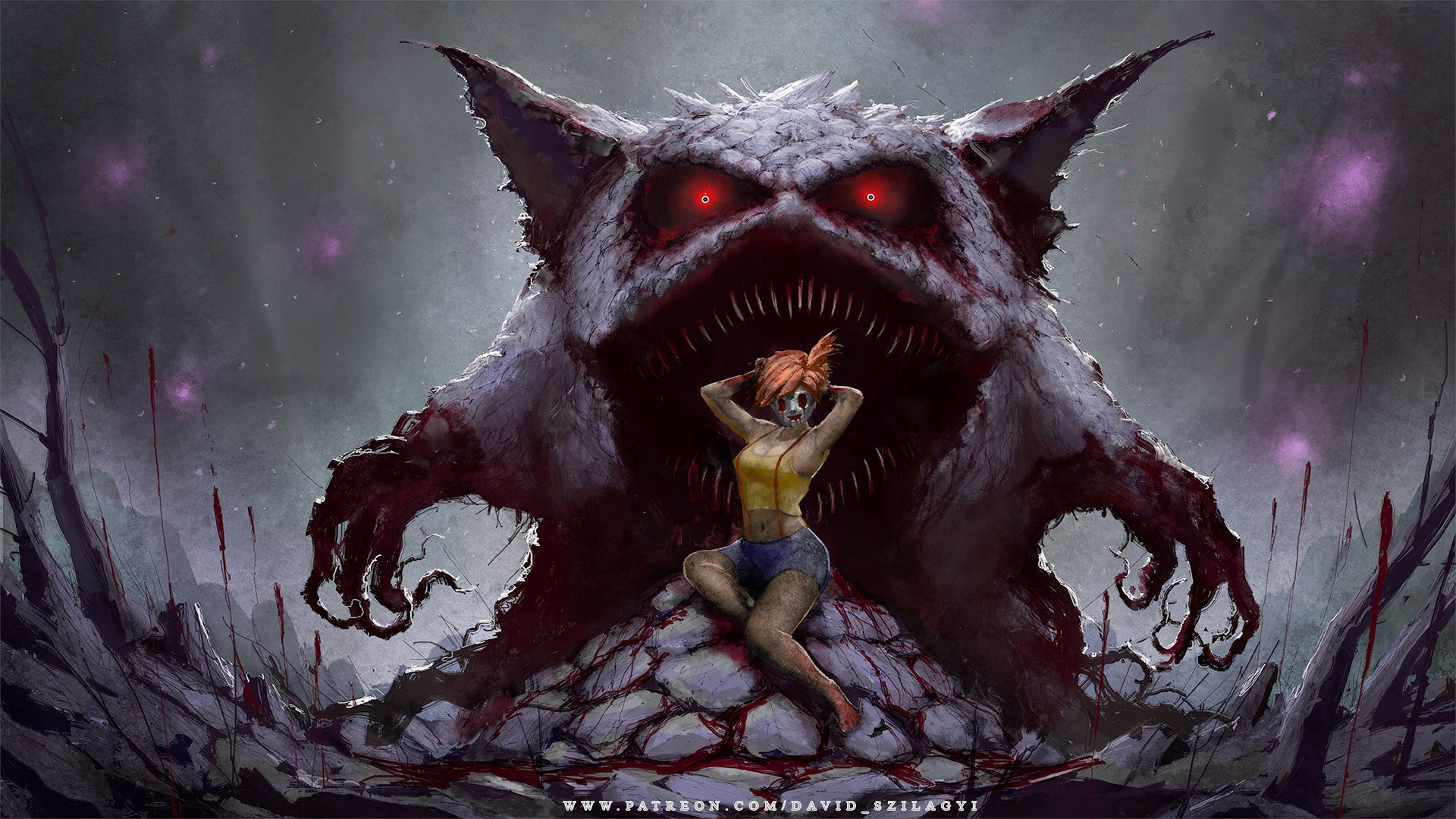 gengar wallpaper,demon,fictional character,illustration,werewolf,cg artwork