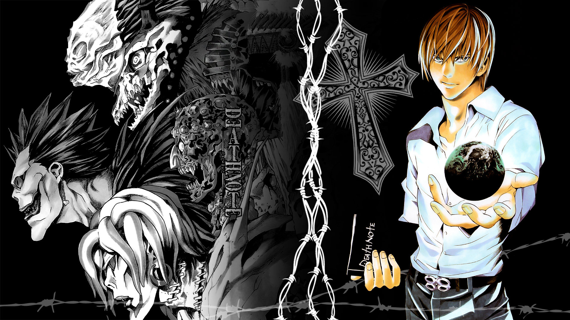 death note wallpaper hd,cartoon,anime,illustration,graphic design,cg artwork