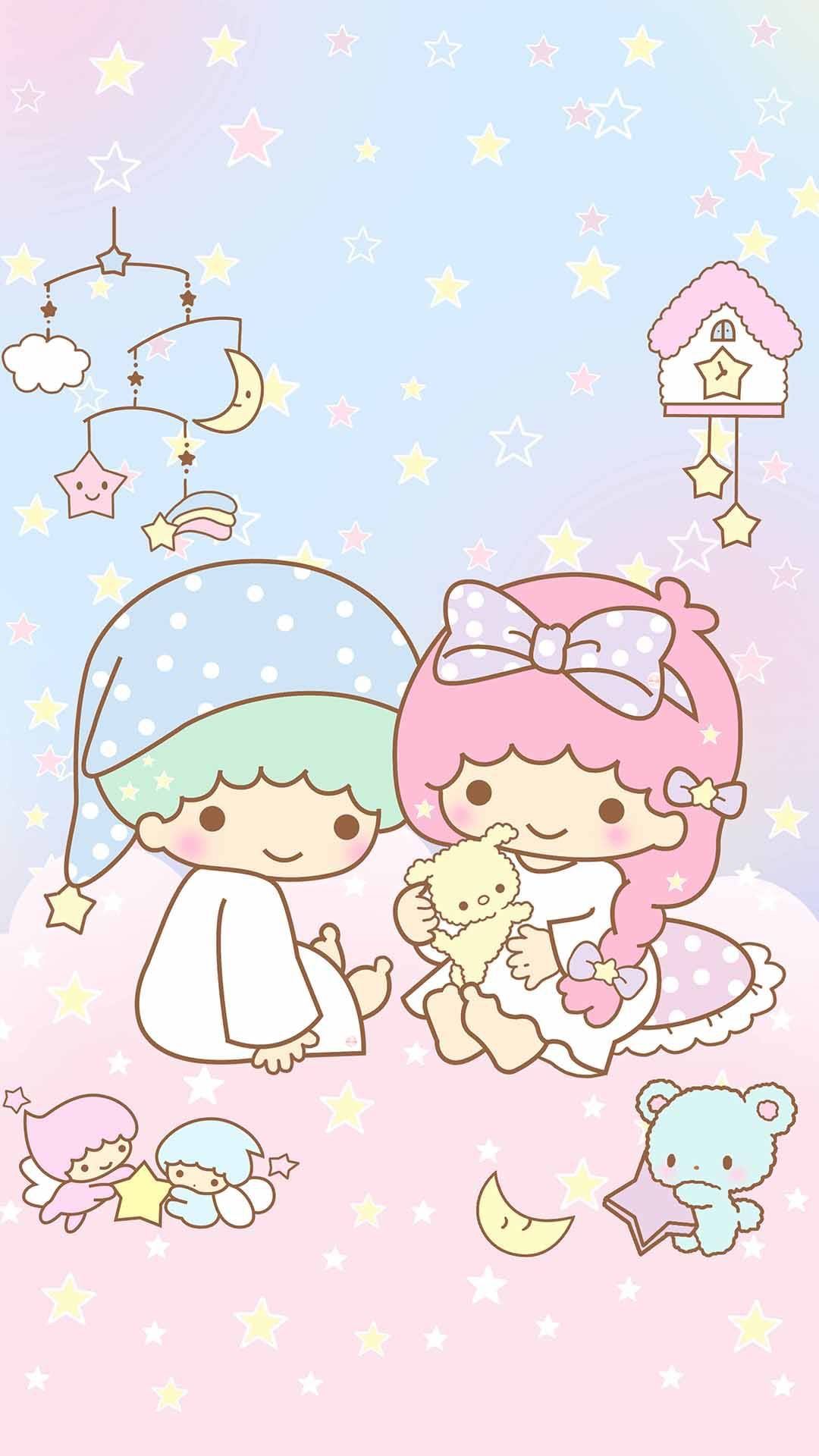little twin stars wallpaper,cartoon,pink,text,illustration,clip art
