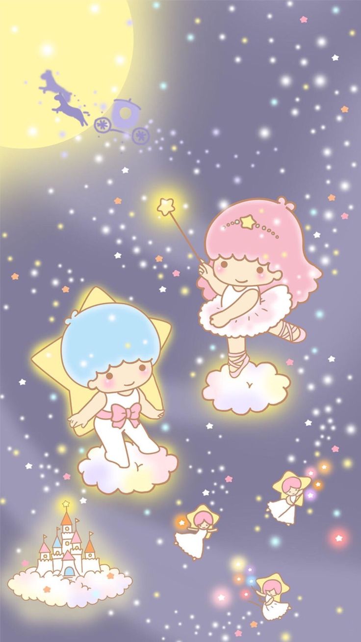 little twin stars wallpaper,cartoon,illustration,sky,fictional character,christmas eve