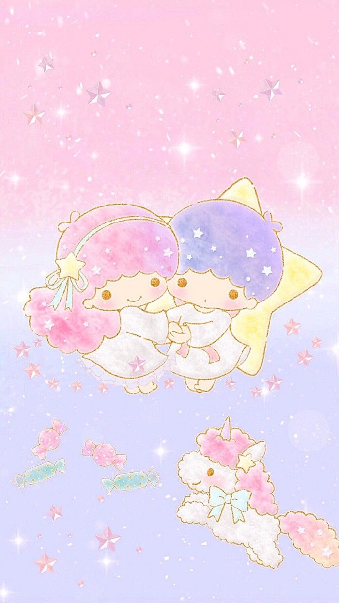 little twin stars wallpaper,pink,cartoon,illustration,plant,pattern