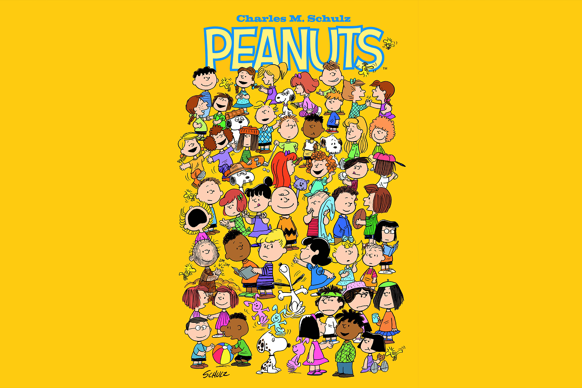 peanuts wallpaper,cartoon,text,animated cartoon,yellow,font