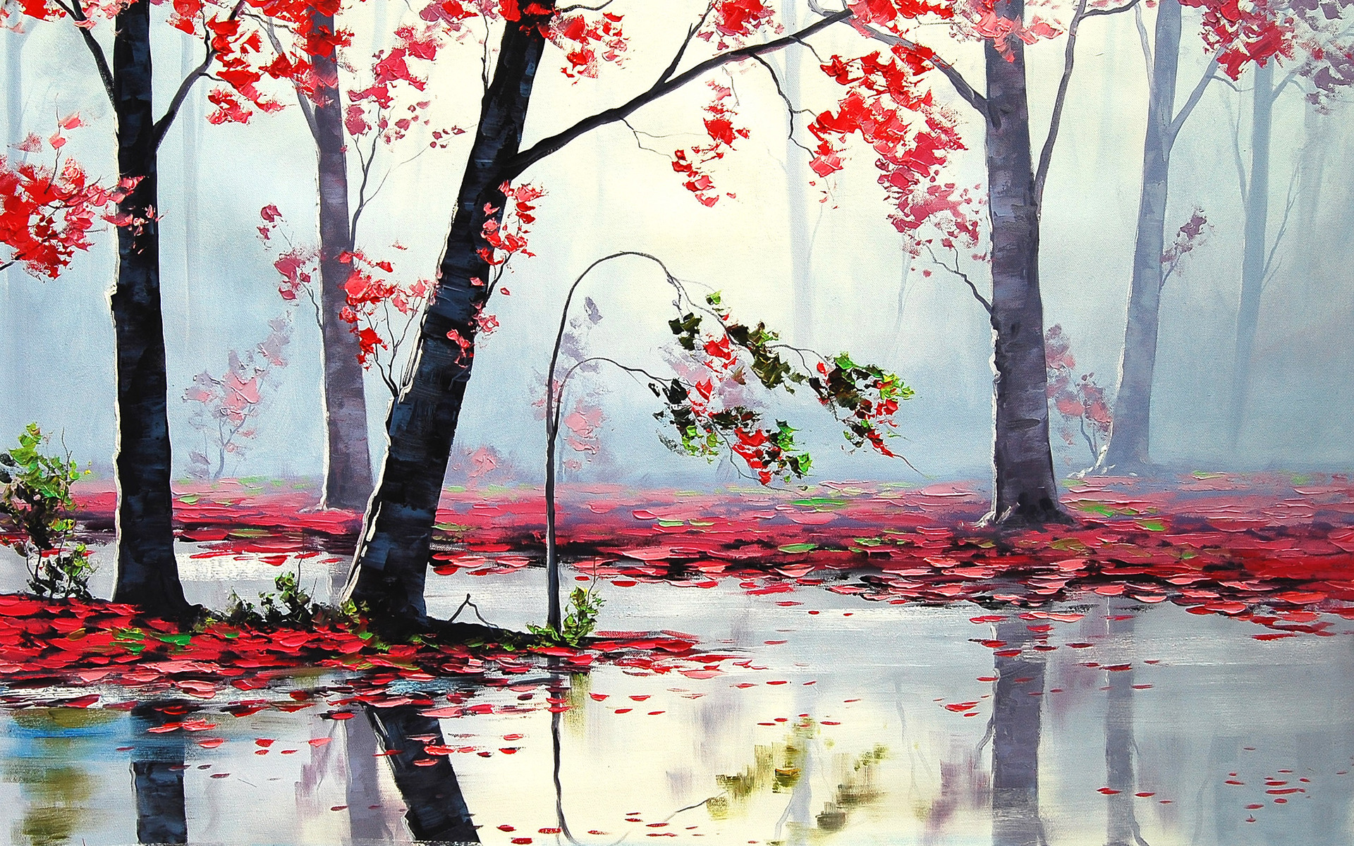 dolce sfondo hd,albero,pittura ad acquerello,pittura,arte moderna,rosso